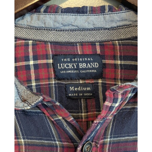 Lucky Brand Size Medium Mens Plaid Shirt Lightweight Red Blue  Button Up M LS - Picture 2 of 5